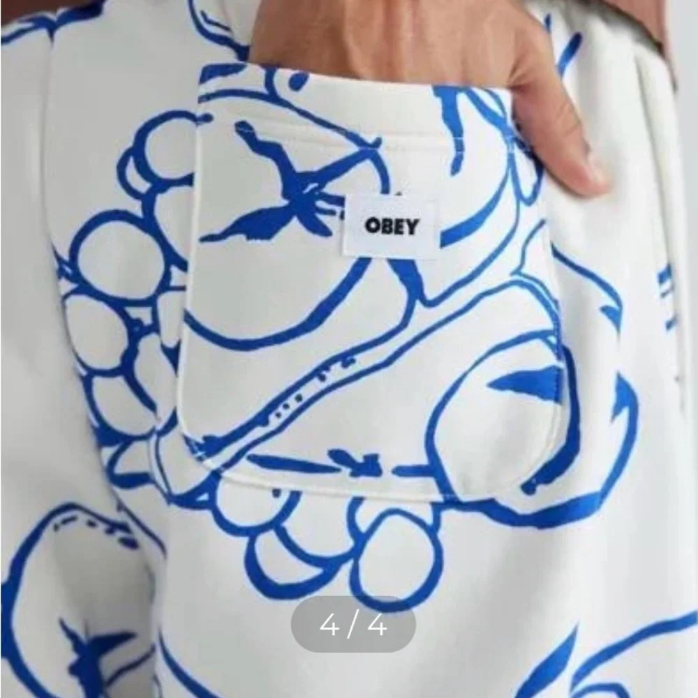 OBEY Blue and White Graphic Print Pants